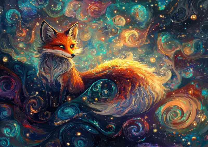 Whimsical and vibrant painting of an enchanted sly red fox | Di-Bond