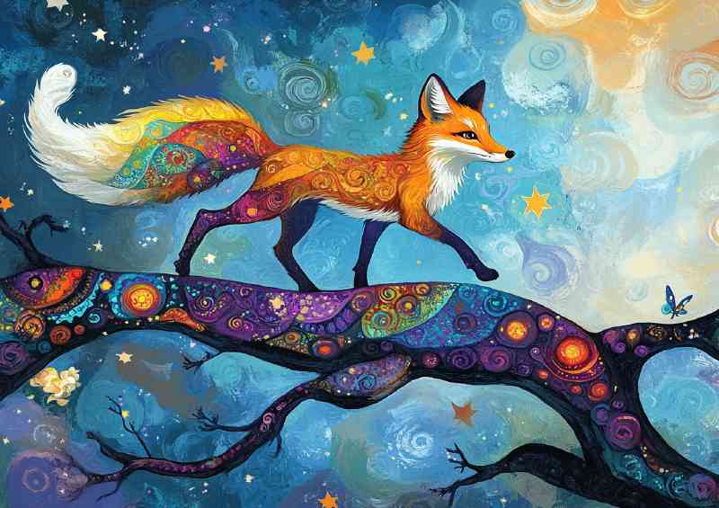 Whimsical fox its tail flowing like vibrant ribbons | Di-Bond