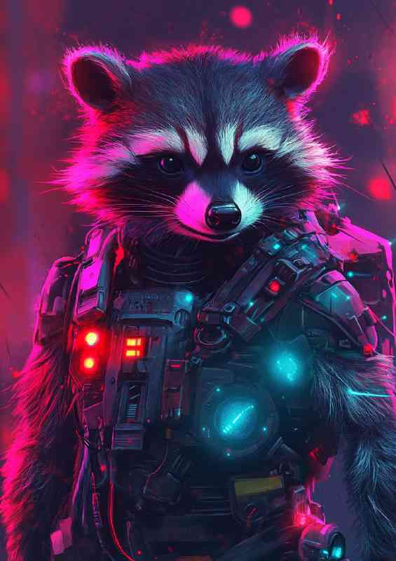 A cute cyberpunk rocket raccoon wearing intricate details | Di-Bond
