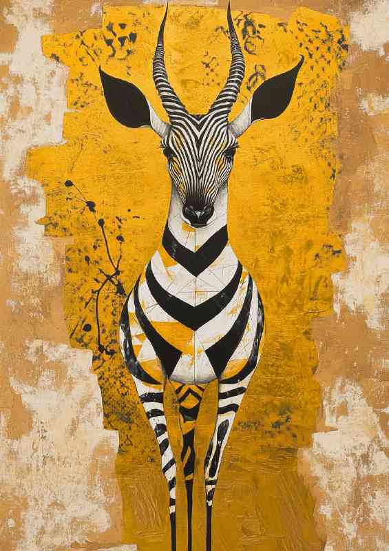 A surrealistic painting of an African antelope with lines | Canvas