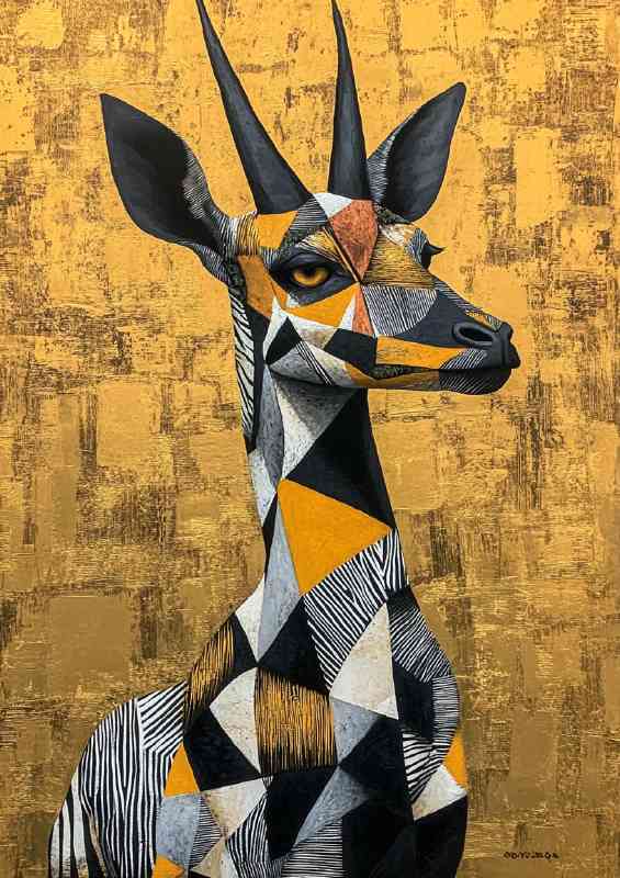 A surrealistic painting of an African antelope with triangles | Metal Poster