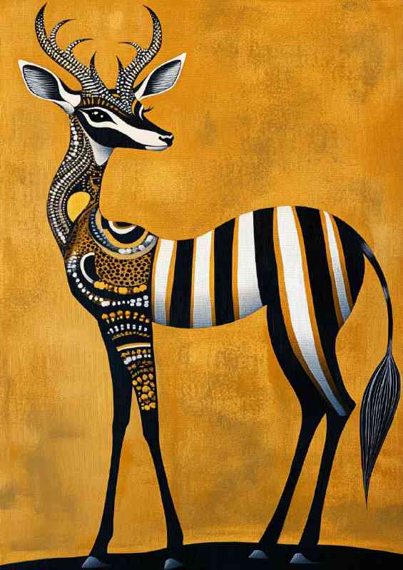Antelope in the style of art deco inspired black | Metal Poster
