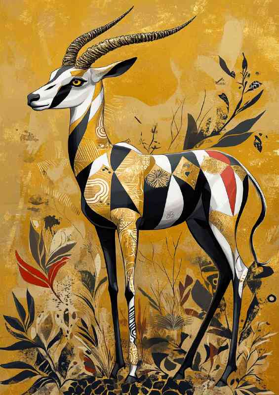Antelope with golden patterns | Metal Poster