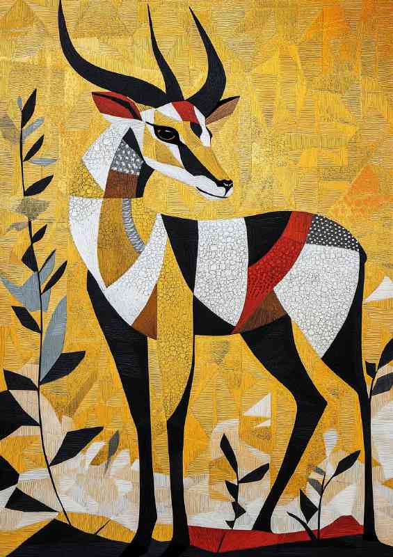 Antelope with golden patterns abstract | Metal Poster