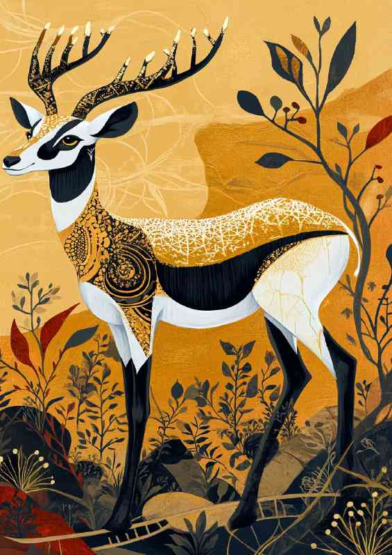Antelope with golden patterns leaf trees | Poster