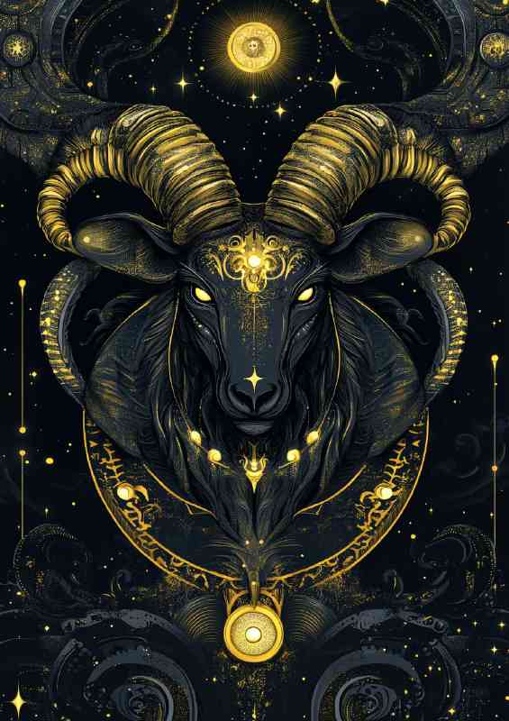 Black and gold Capricorn zodiac sign | Metal Poster
