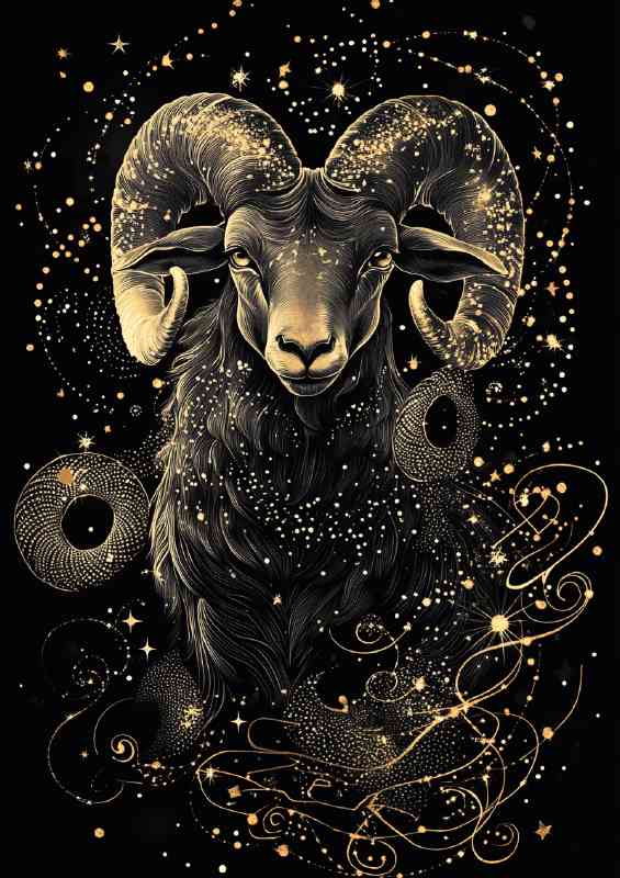 Black background with the zodiac sign Aries | Metal Poster