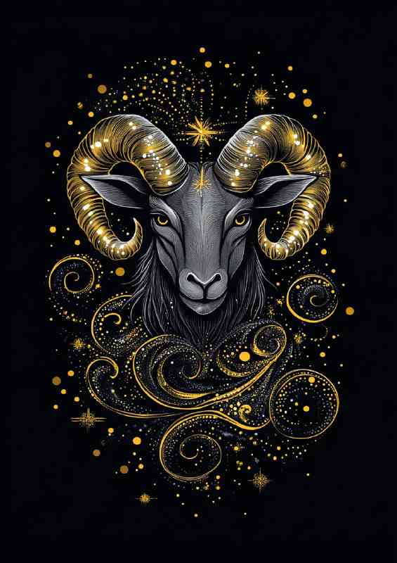 Black background with the zodiac sign Aries in dark | Metal Poster