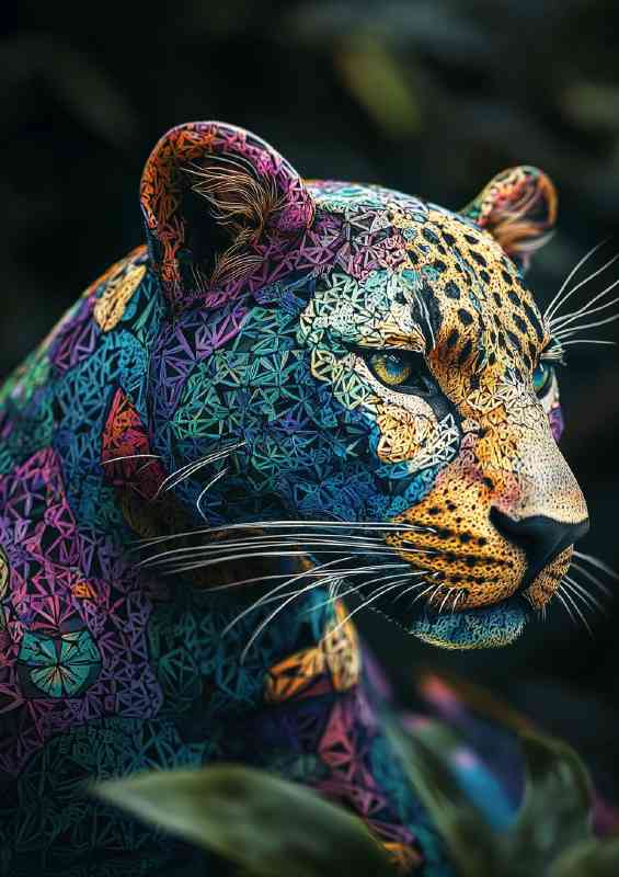 Colorful leopard with skin made of geometric pattern | Poster
