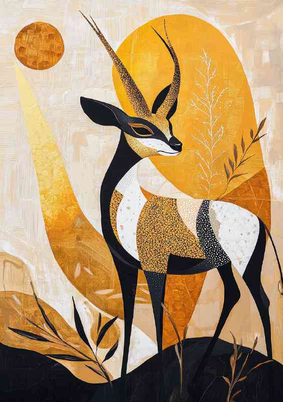 Detailed painting of an antelope with sun | Poster