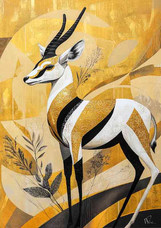 Elegant and detailed painting of an antelope with painted lines | Canvas
