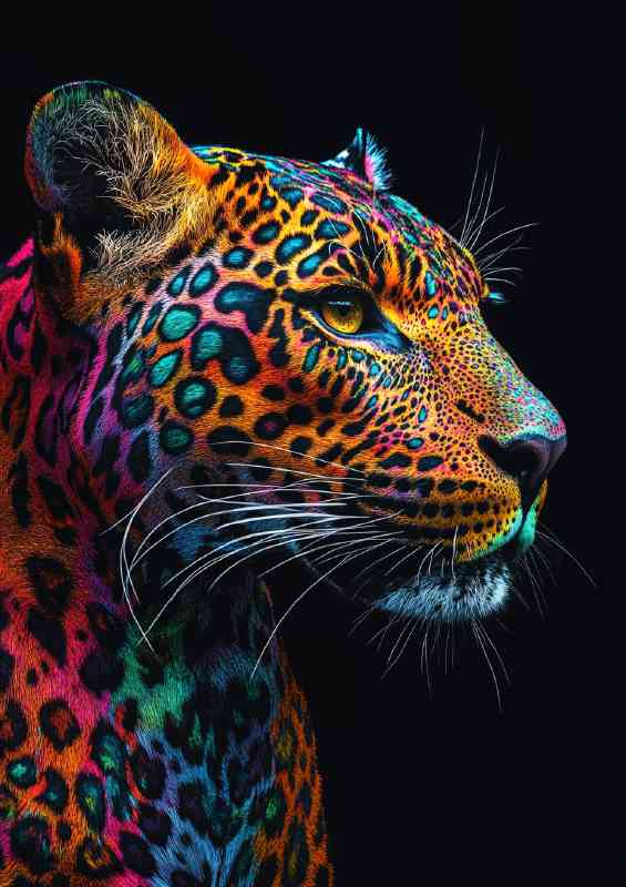Leopard with skin made of colorful abstract pattern | Di-Bond