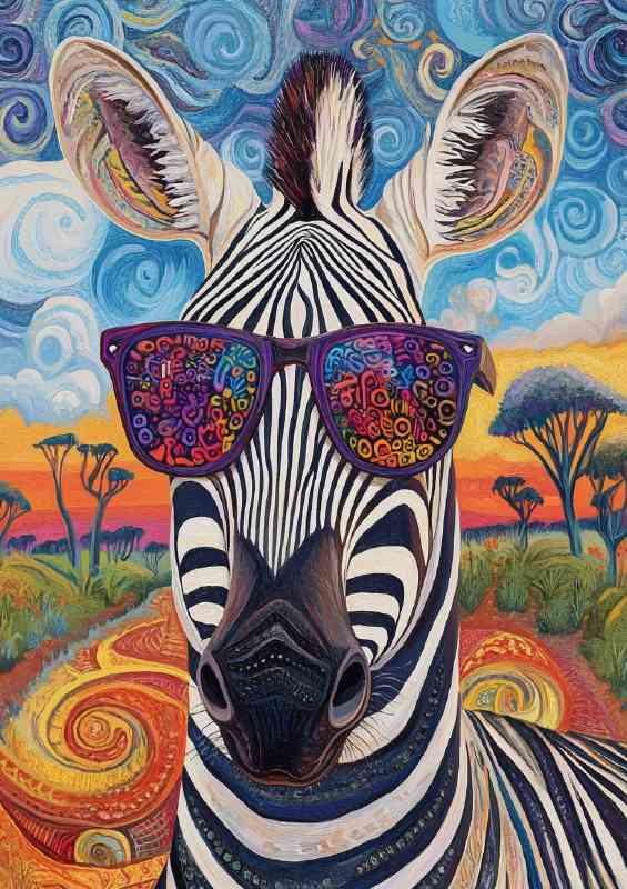 Psychedelic zebra wearing sunglasses | Poster