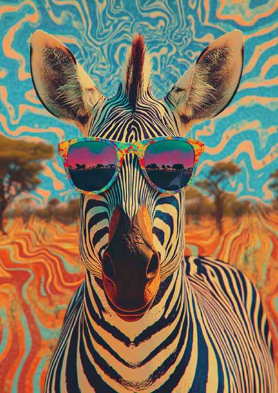 Psychedelic zebra wearing sunglasses the background | Poster
