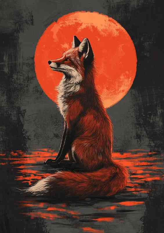 Red fox sitting in front of the moon proud | Poster