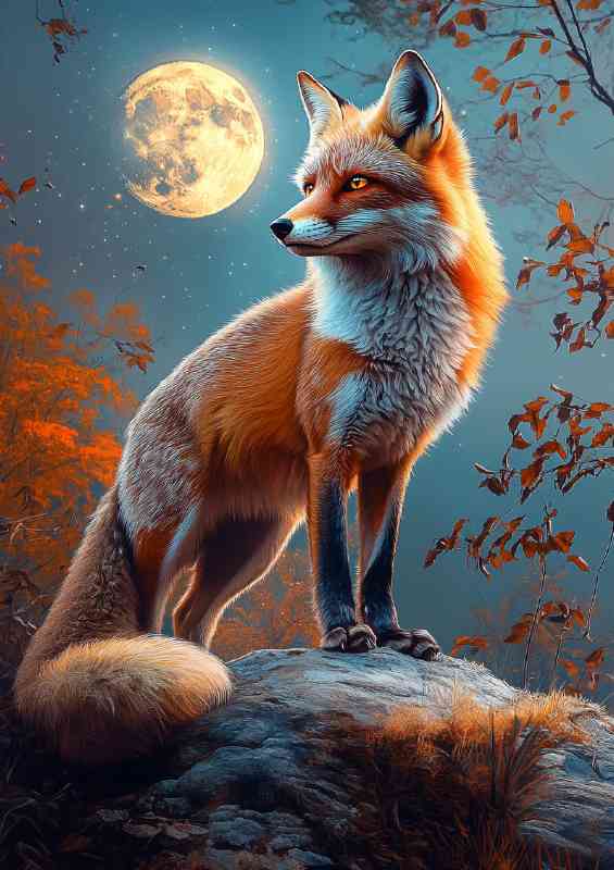 Red fox standing in the moonlight | Poster