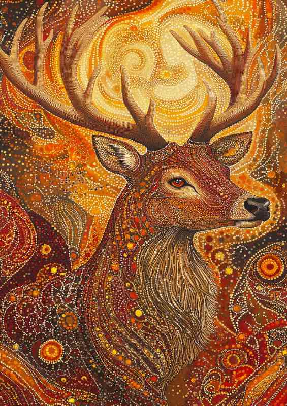 The majestic stag of the first day surrounded by swirls | Canvas