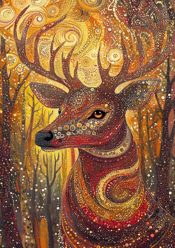 The majestic stag of the first day swirls | Metal Poster