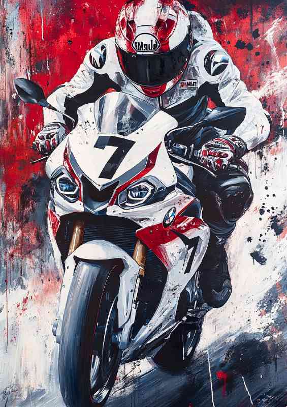 Abstract painting of BMW SFlat white and red | Poster