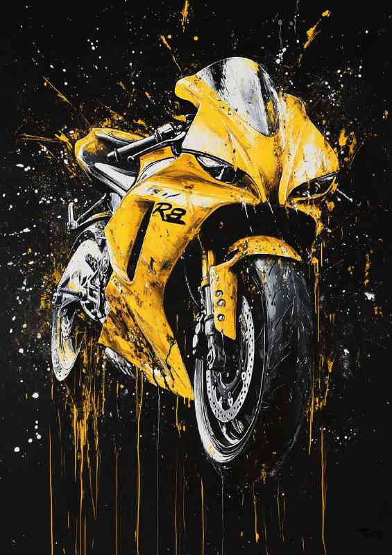 Abstract painting of a yellow Yamaha R6 motorbike | Canvas