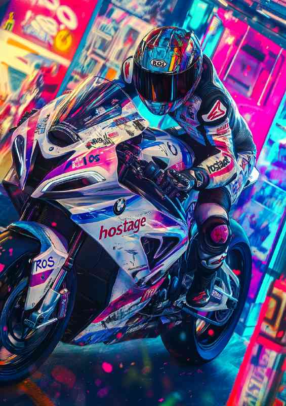 BMW S P M8 race motorcycle in the style of airbrushed | Poster