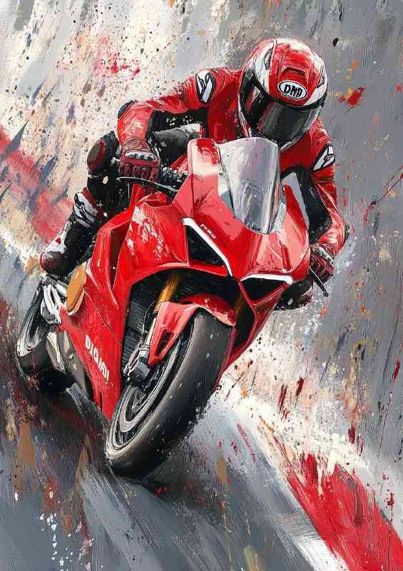 Ducati Panigale V4R oil painting depicting speed in red | Di-Bond