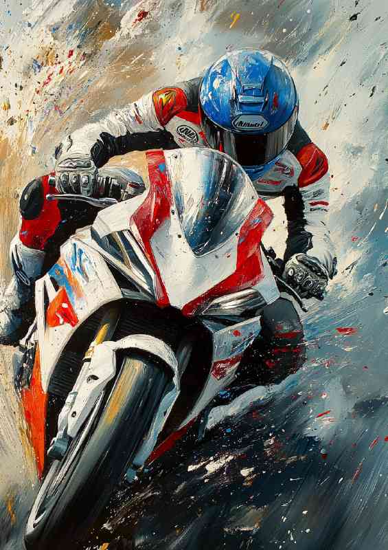 Dynamic oil painting of an aggressive superbike riding | Canvas