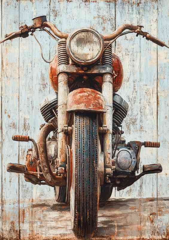 Oil painting of a vintage motorcycle front view | Di-Bond