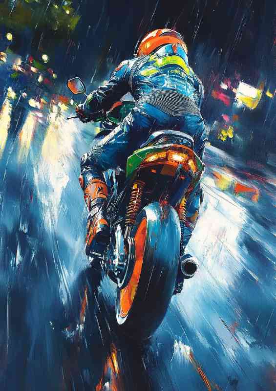 Oil painting of an anime style motorbike racing | Canvas