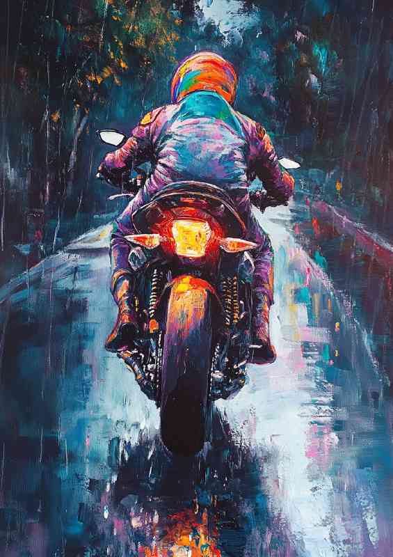 Oil painting of an anime-style racing motor bike | Metal Poster