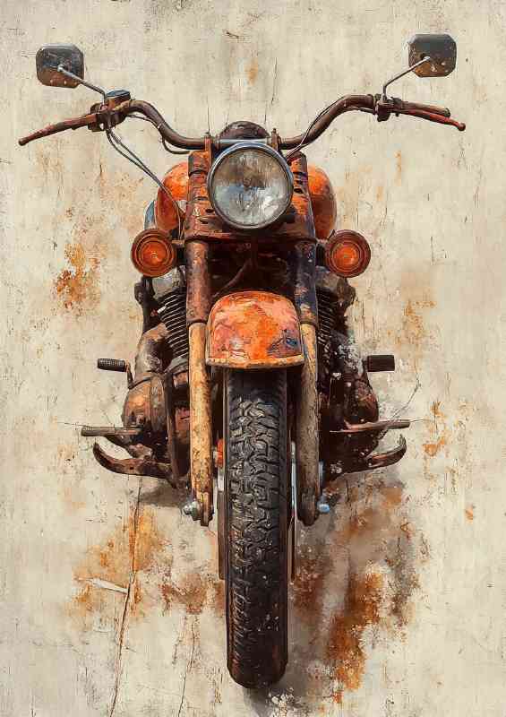 Oil painting of an old motorcycle front view | Metal Poster