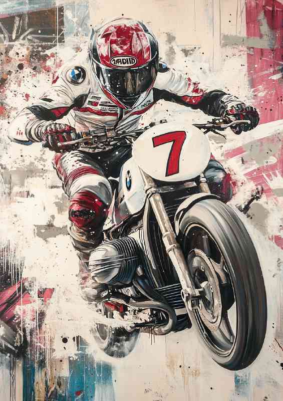Painting of BMW SFlat white and red racing | Metal Poster