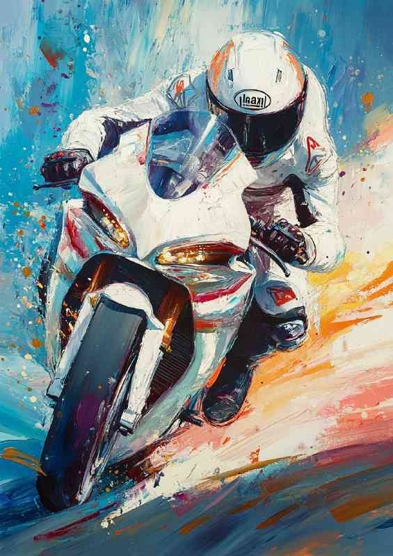 Racing motorbike rider speeding | Metal Poster