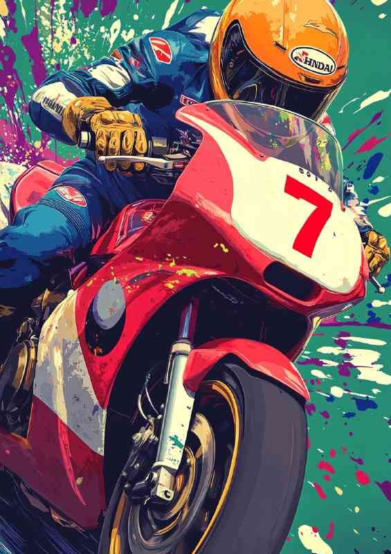 Red and white Honda motorcycle | Metal Poster