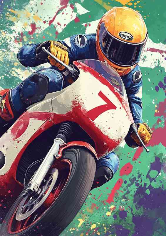 Red and white Honda motorcycle with no seven | Canvas