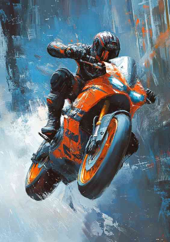 Sportbike doing an Akira inspired wheelie oil paint | Metal Poster