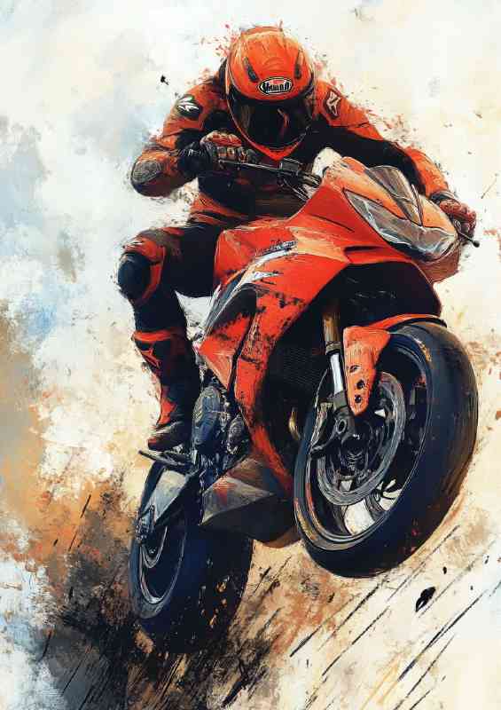 Sportbike doing an wheelie oil painting | Poster