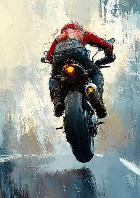Sportbike doing an wheelie oil painting style art | Metal Poster