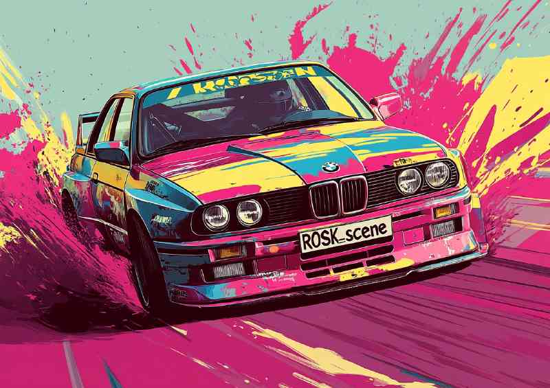 BMW M3 E9 in the style of an old school racing car | Canvas