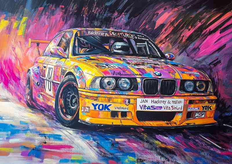 Colorful painting of an E36 M3 race car | Canvas