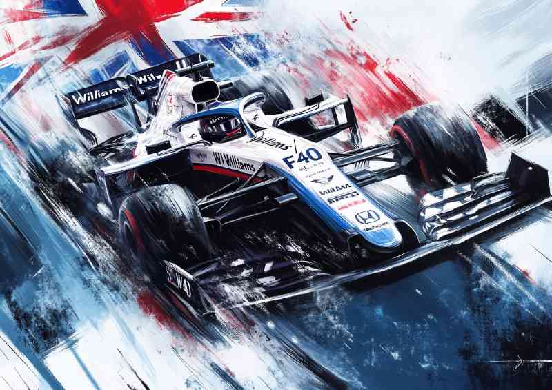 Painting of the formula one car with the uk flag | Metal Poster