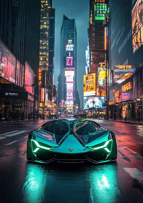 Lamborghini hypercar with elements of green city lights | Poster