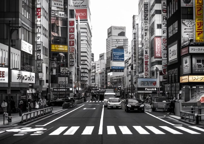 Bustling urban street in japan with tall building | Canvas