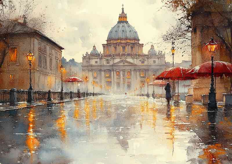 Watercolour photorealistic illustration Rome during daytime | Metal Poster