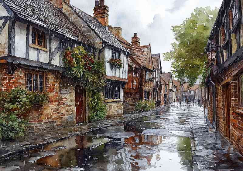 Watercolour photorealistic illustration York cobbled streets | Canvas