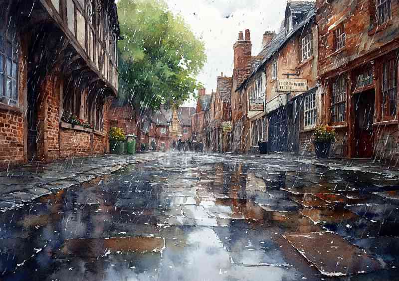 Watercolour photorealistic illustration York cobbles | Metal Poster