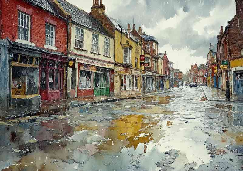 Watercolour photorealistic illustration a rainy day | Metal Poster