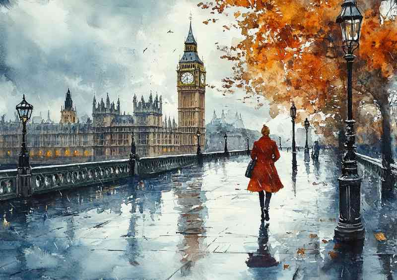 Whimsical Watercolour photorealistic illustration London | Metal Poster