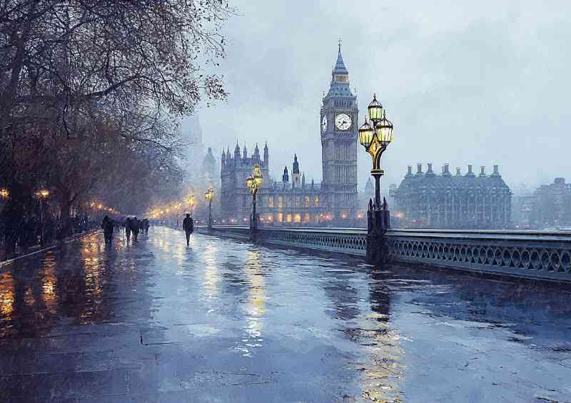 Whimsical Watercolour photorealistic illustration London city | Metal Poster