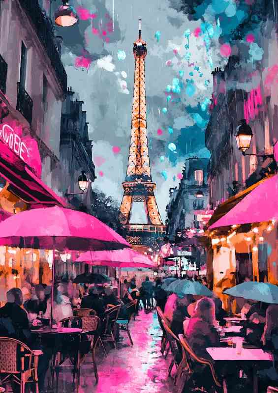 A painting of the Eiffel Tower in Paris with people | Di-Bond